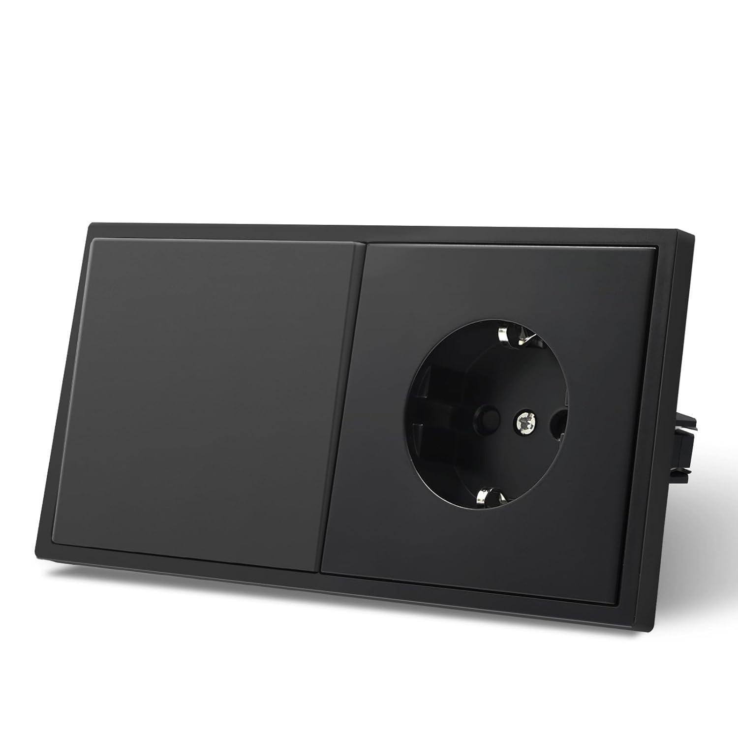 Interruptor com Tomada Schuko de Encastrar Comutador de Escada 1 Tecla MVAVA M2 Preto
