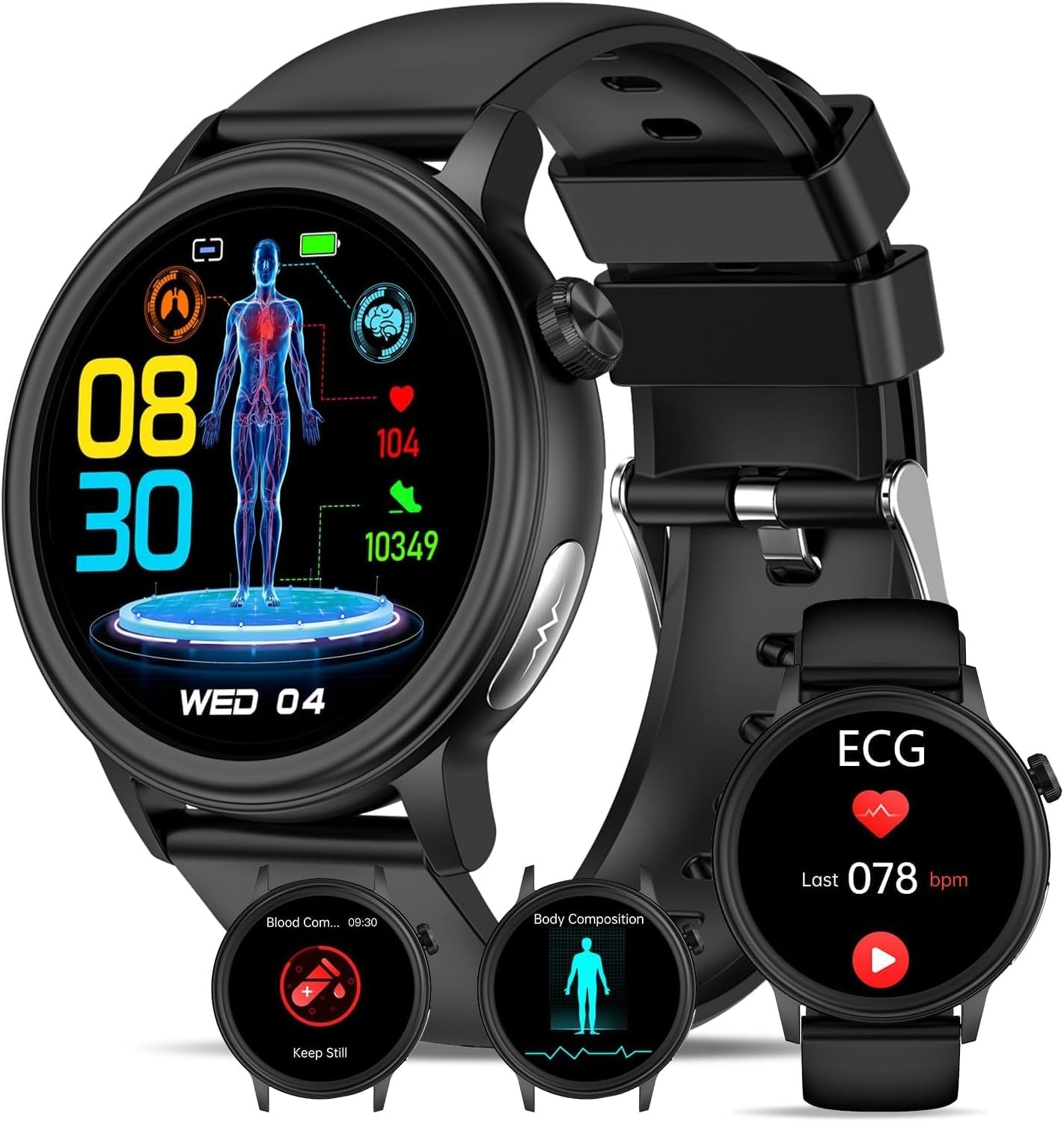 (1.39") Smartwatch YYKY ECG Chamadas Bluetooth 100+ Modos Desportivos - Preto