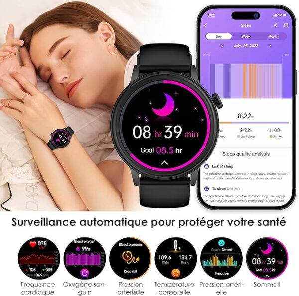 (1.39") Smartwatch YYKY ECG Chamadas Bluetooth 100+ Modos Desportivos - Preto