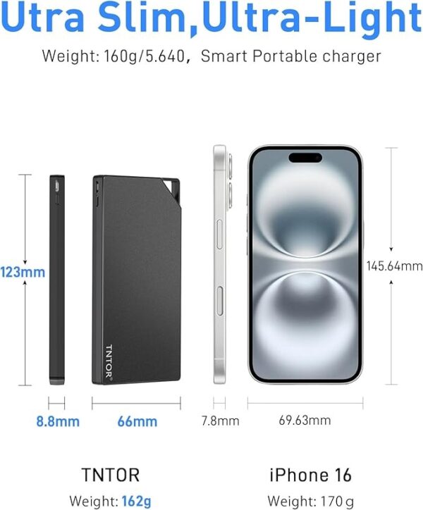 Power Bank 10000mAh Ultra Slim 8.8mm de Carregamento Rápido TNTOR WT-H340