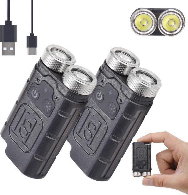 (Pack de 2) Lanterna de Bolso KunHe K2 1000 Lúmens Magnética Recarregável USB-C - Preto