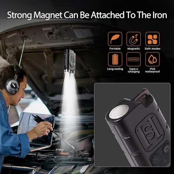 (Pack de 2) Lanterna de Bolso KunHe K2 1000 Lúmens Magnética Recarregável USB-C - Preto