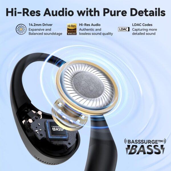 Auriculares Open-Ear EarFun OpenJump Hi-Res LDAC IPX7 42H de Autonomia - Preto