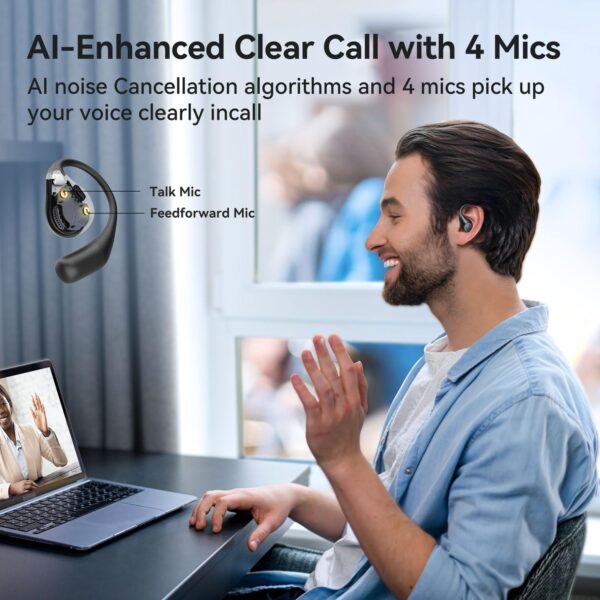 Auriculares Open-Ear EarFun OpenJump Hi-Res LDAC IPX7 42H de Autonomia - Preto