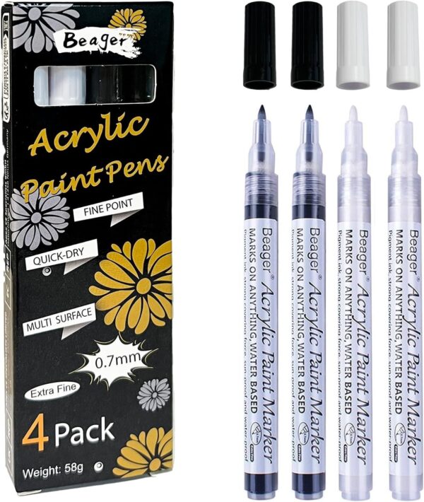 F126X3350_paste_1781609002564_0 (4 Unids) Marcadores de Tinta Acrílica beager Ponta Fina 0.7mm Permanentes - Preto e Branco