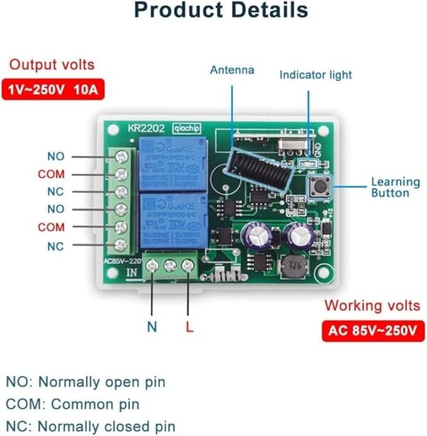 F126X3353_paste_1781609881997_5 Interruptor de Comando à Distância RF 2 Canais para Motores e Estores QIACHIP KR2202
