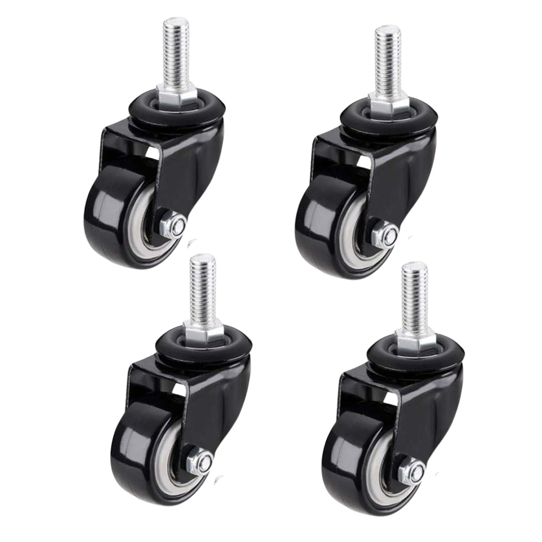 4 Rodas para Móveis 40mm M8 Rolamento Duplo - Preto
