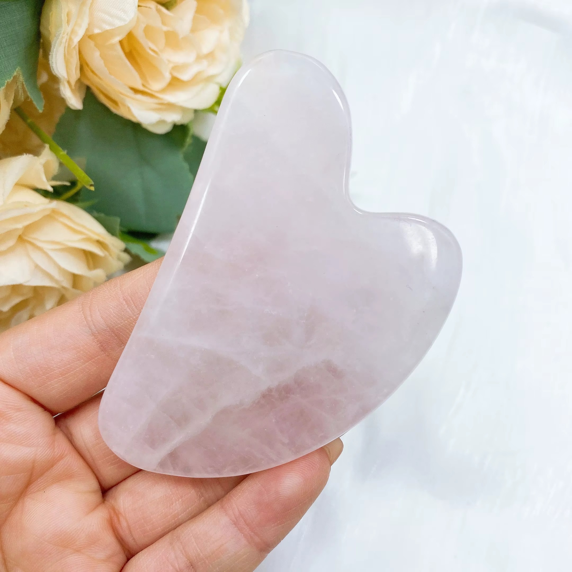Pedra Gua Sha Massagem Facial Efeito Lifting Quartzo Rosa Natural