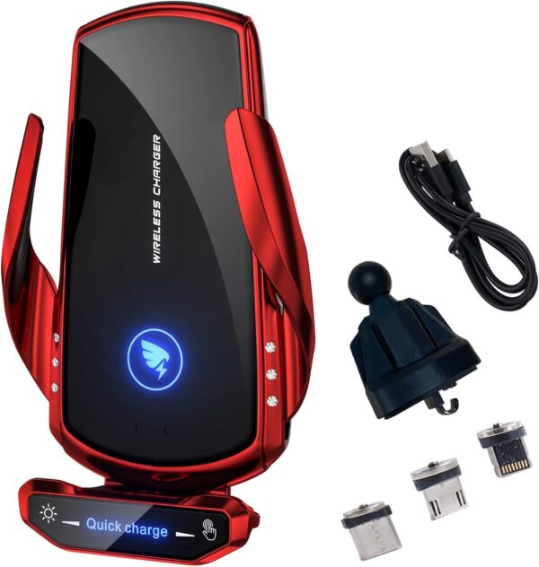Suporte de Carro com Carregamento Sem Fio AIYAFEIO 15W Fixação Automática - Vermelho