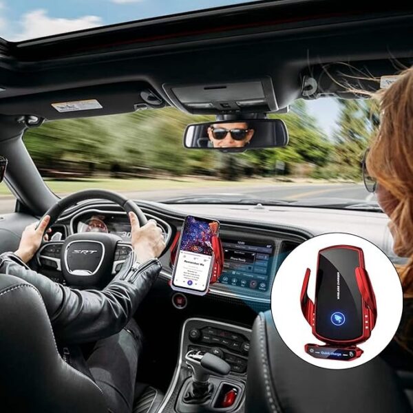 Suporte de Carro com Carregamento Sem Fio AIYAFEIO 15W Fixação Automática - Vermelho
