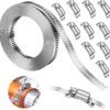 (5m) Kit de Abraçadeira de Mangueira em Aço Inoxidável com 10 Fixadores - Prateado