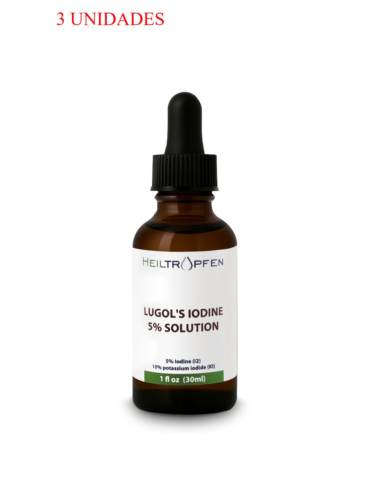 (3 Uni.) Solução de Lugol Heiltropfen 30ml 5% Iodo e 10% Iodeto de Potássio - Âmbar