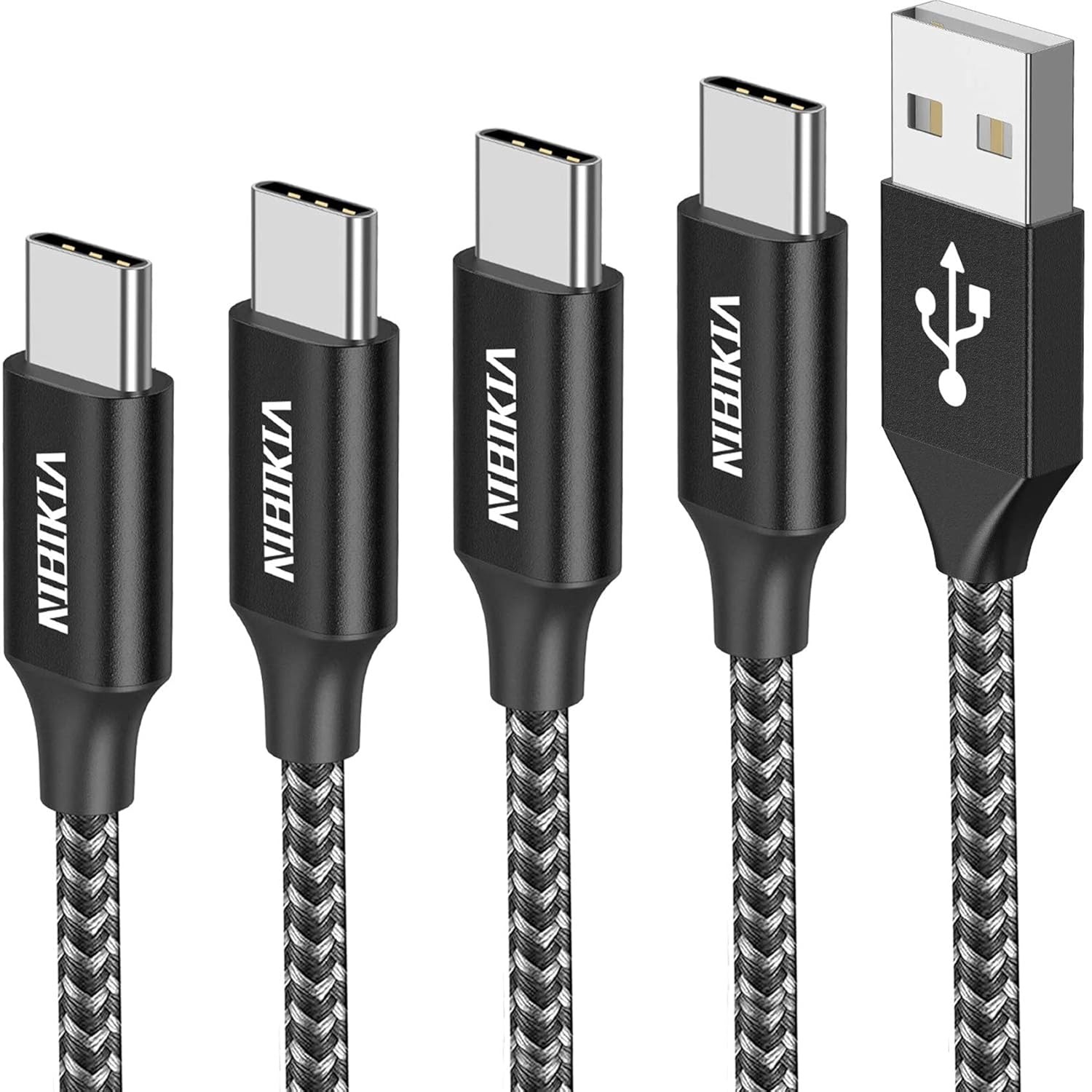 (3m) 4 Cabos USB-C Carregamento Rápido 3.1A Nylon Pack de 4 NIBIKI