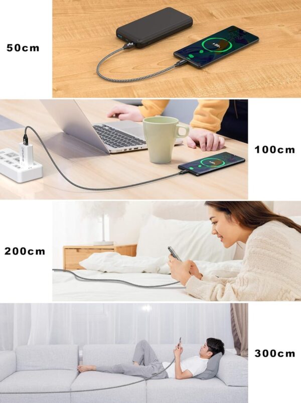 (3m) 4 Cabos USB-C Carregamento Rápido 3.1A Nylon Pack de 4 NIBIKI