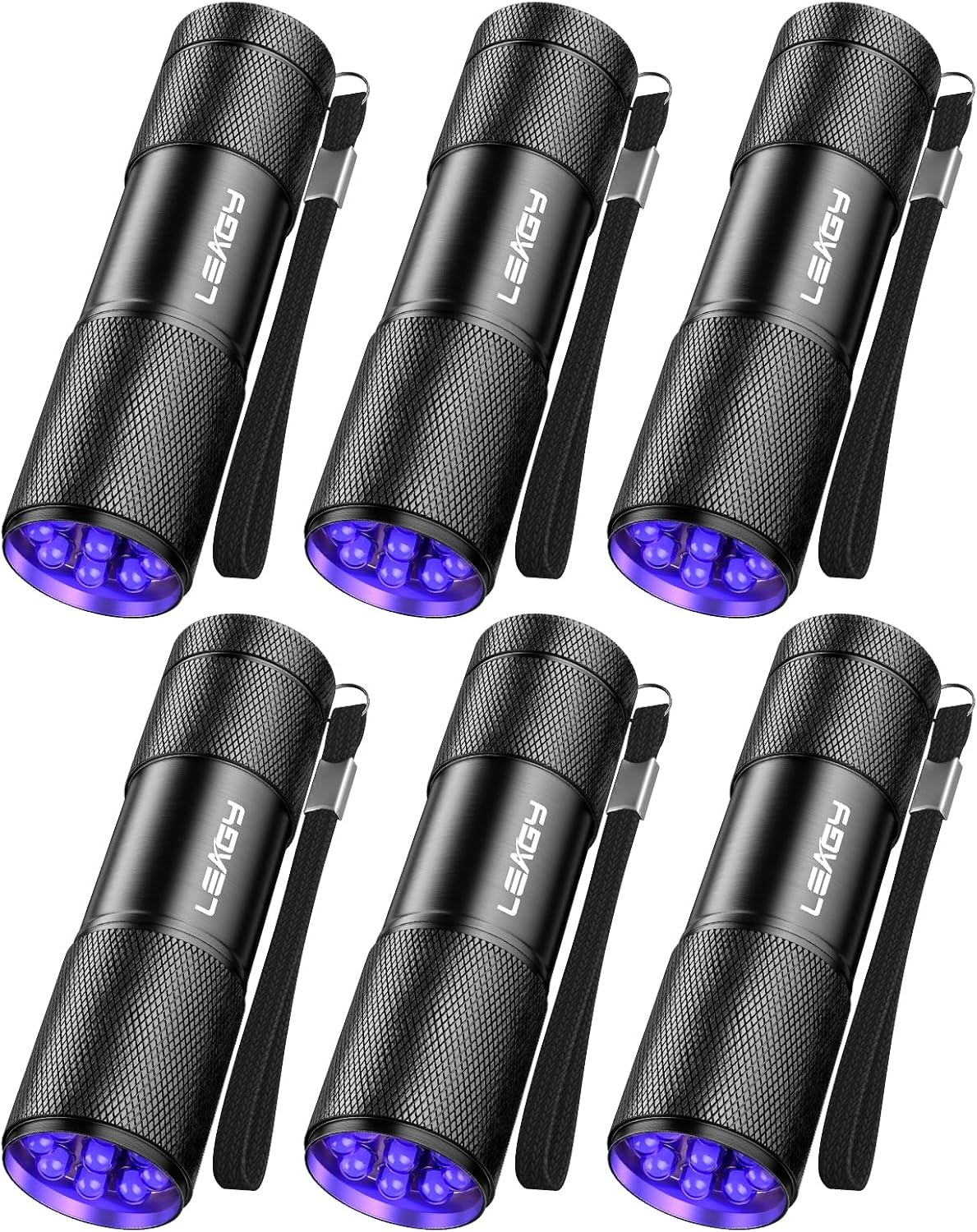 Pack 6 Lanternas UV LEAGY 9 LED Deteção de Manchas e Notas Falsas - Preto