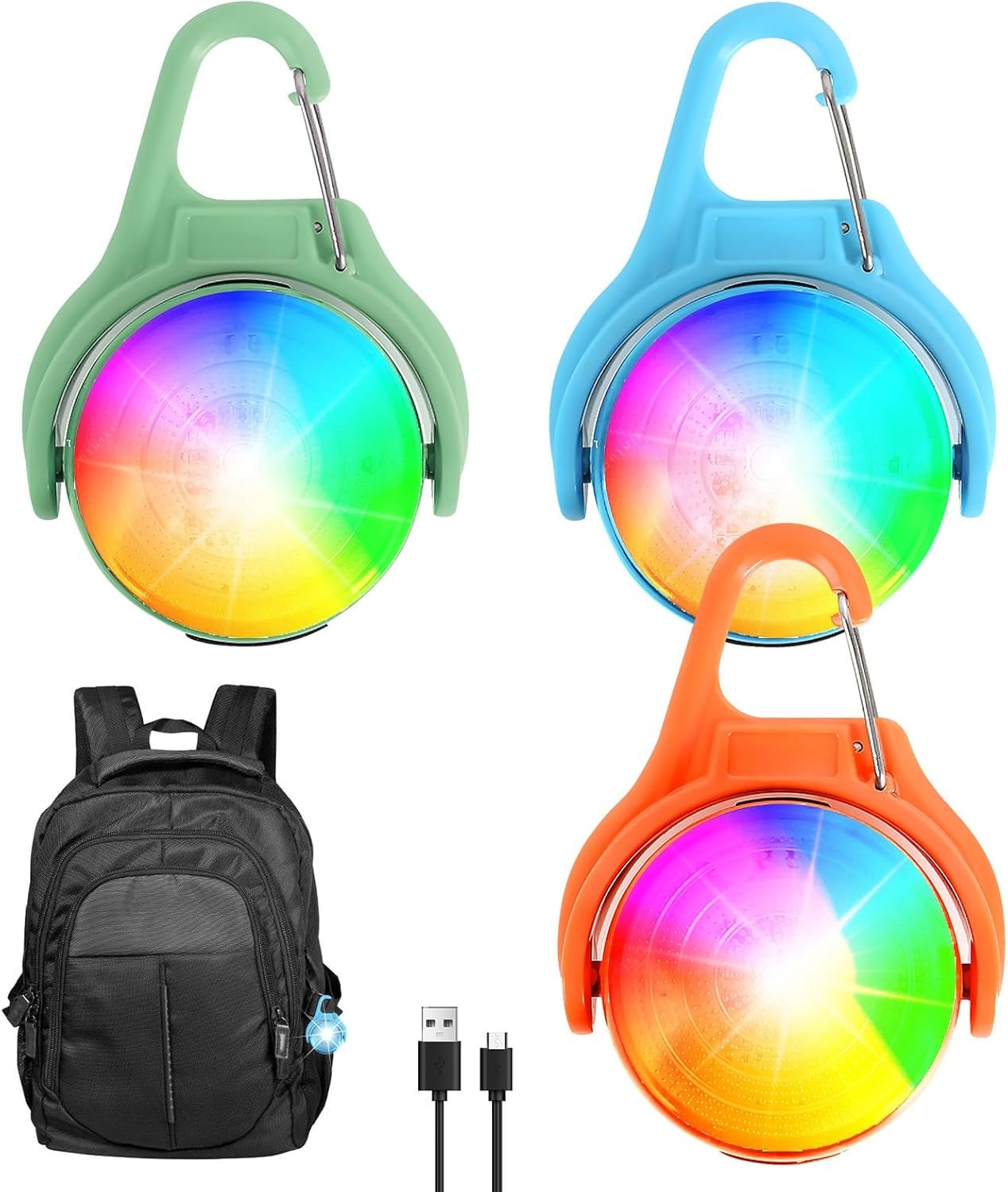 (Pack de 3) Luz de Segurança LED BORDEAG 4 Modos Recarregável USB IPX8 - Multicolor