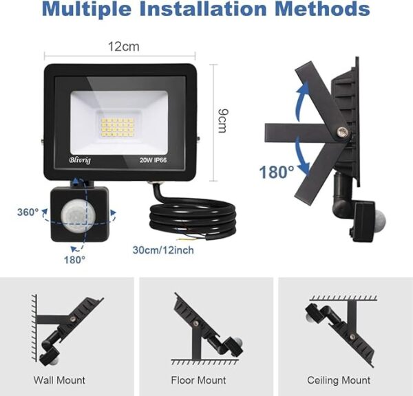 Projetor LED Blivrig XPGGY-20W com Sensor de Movimento IP66 2000LM - Branco Frio