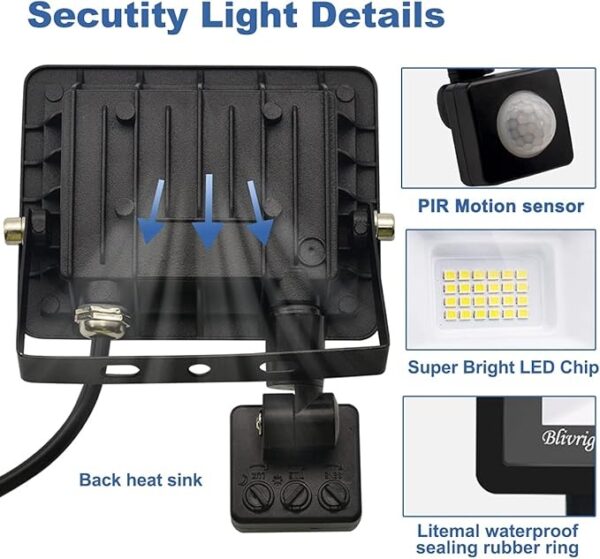 Projetor LED Blivrig XPGGY-20W com Sensor de Movimento IP66 2000LM - Branco Frio