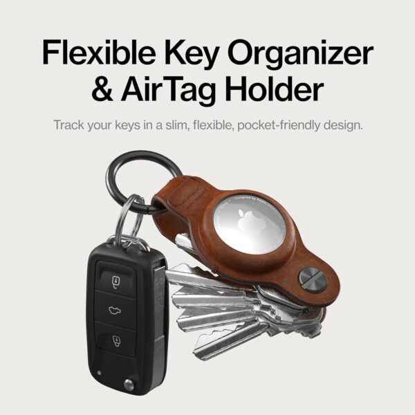 Organizador de Chaves KeySmart Air Leather para AirTag até 5 Chaves - Castanho
