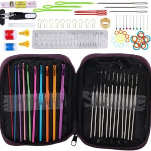 Conjunto de Agulhas de Crochet Cyrank 22 Peças com Estojo e Acessórios 0.6-6.5mm - Roxo