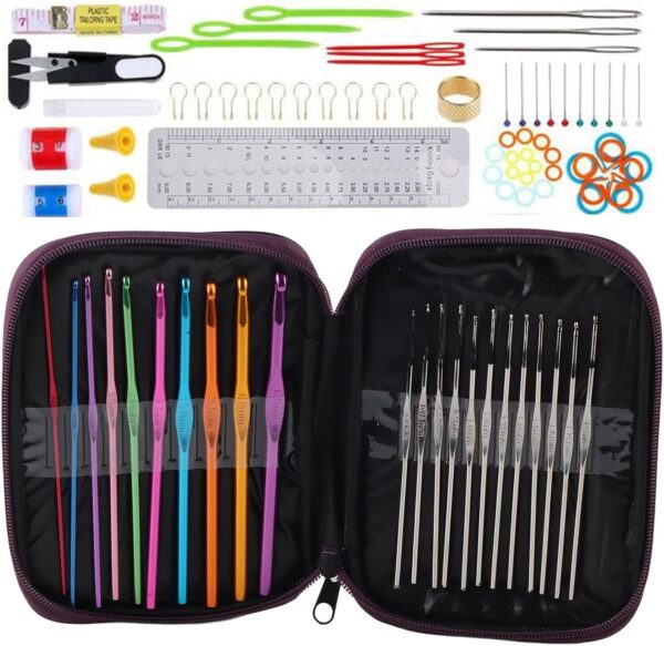 Conjunto de Agulhas de Crochet Cyrank 22 Peças com Estojo e Acessórios 0.6-6.5mm - Roxo