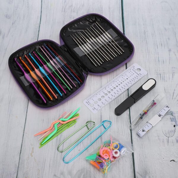 Conjunto de Agulhas de Crochet Cyrank 22 Peças com Estojo e Acessórios 0.6-6.5mm - Roxo