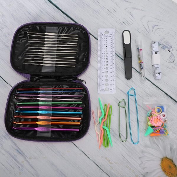 Conjunto de Agulhas de Crochet Cyrank 22 Peças com Estojo e Acessórios 0.6-6.5mm - Roxo