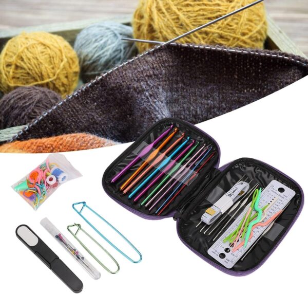 Conjunto de Agulhas de Crochet Cyrank 22 Peças com Estojo e Acessórios 0.6-6.5mm - Roxo