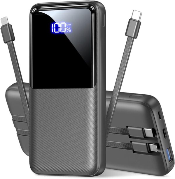 (15000 mAh) Power Bank CFIAI PB-08 22.5W PD com 2 Cabos Embutidos e Ecrã LED - Preto