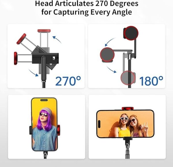 (79,5 cm) Tripé de Bastão de Selfie ATUMTEK ATSS087 Bluetooth Extensível e Leve - Vermelho