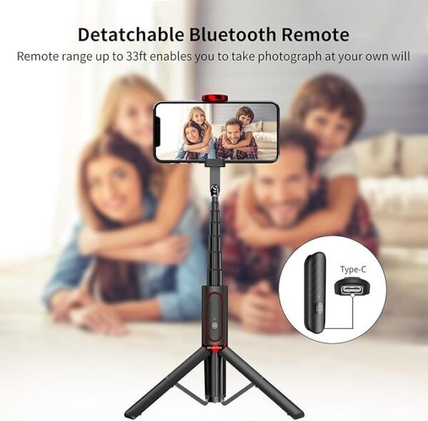 (79,5 cm) Tripé de Bastão de Selfie ATUMTEK ATSS087 Bluetooth Extensível e Leve - Vermelho