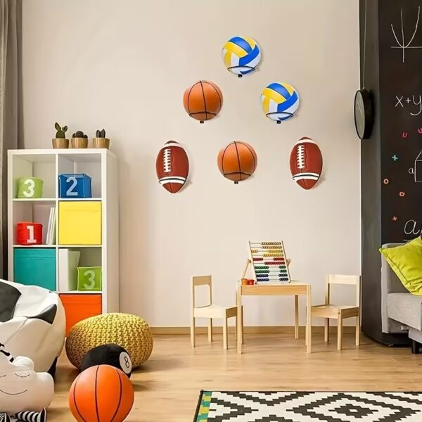 x7 Suporte de Bolas de Parede em Ferro para Basquetebol e Futebol - Preto