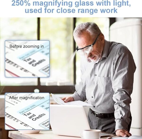 Óculos Lupa LED Recarregáveis 250% Anti-Luz Azul Aoreun P00150