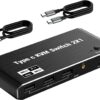 Switch KVM USB-C 2 Portas HDMI 2.1 DisplayPort 1.4 PD 100W NATEFEMIN C294400000