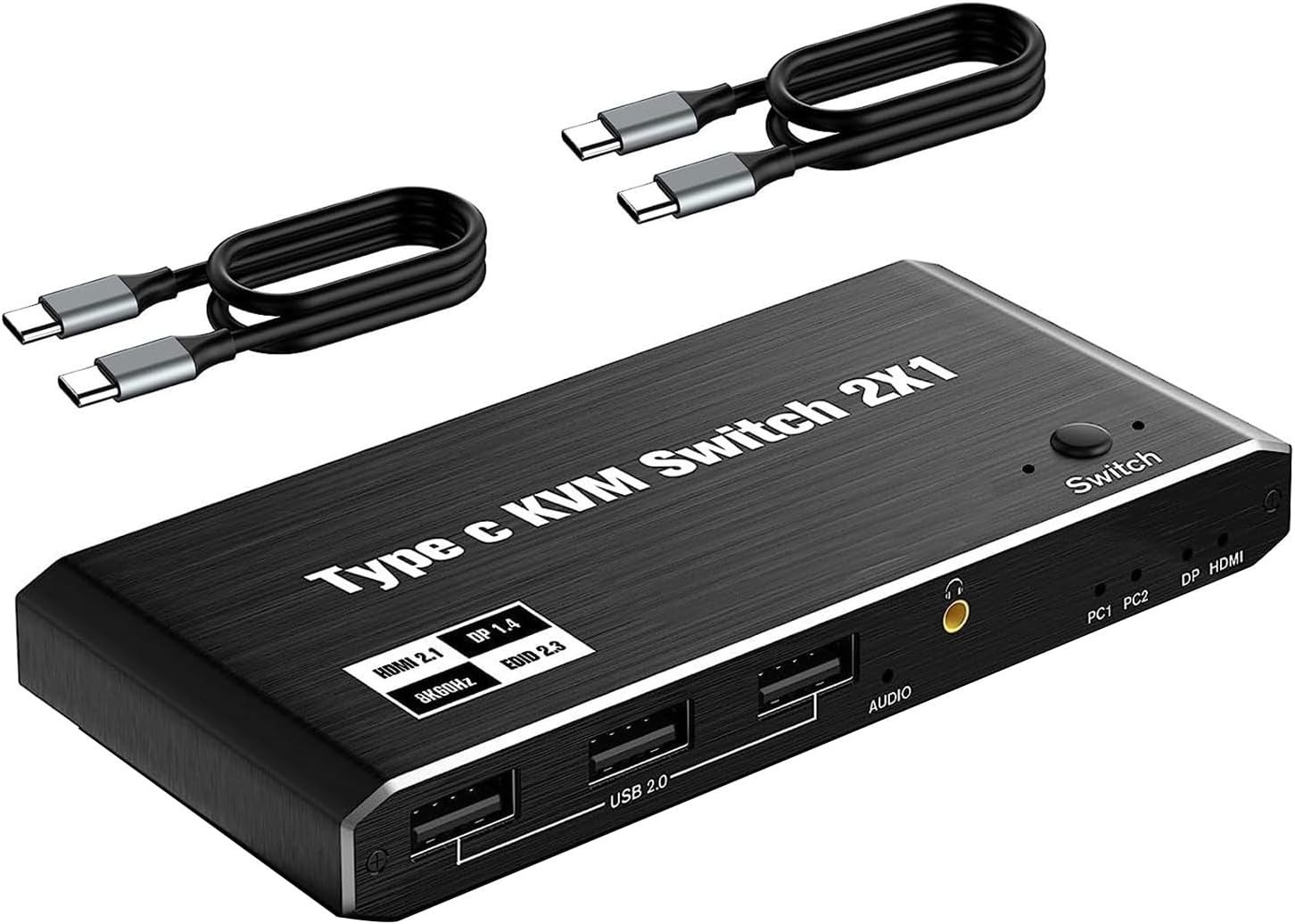 Switch KVM USB-C 2 Portas HDMI 2.1 DisplayPort 1.4 PD 100W NATEFEMIN C294400000