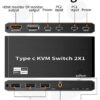 Switch KVM USB-C 2 Portas HDMI 2.1 DisplayPort 1.4 PD 100W NATEFEMIN C294400000