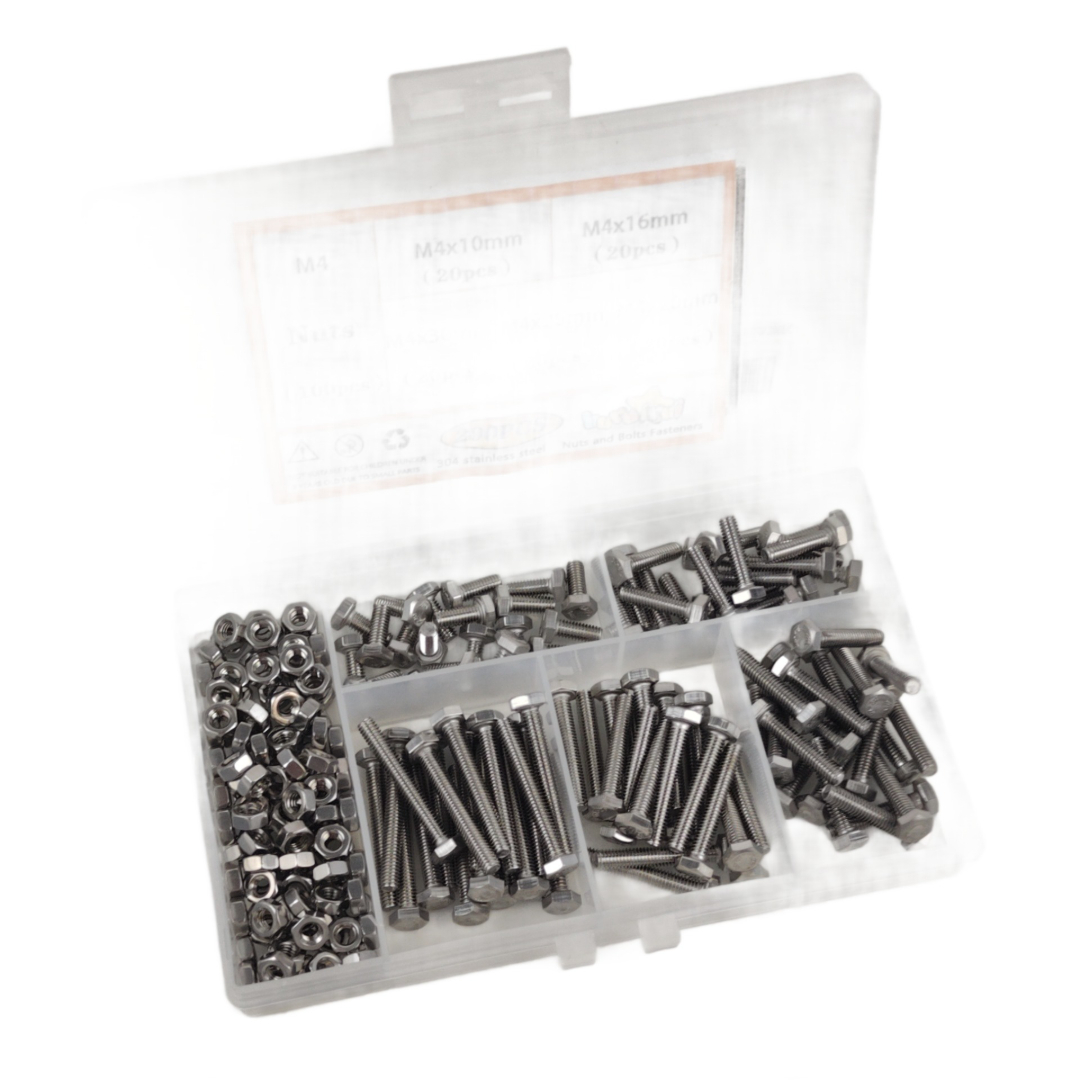 Kit de Parafusos e Porcas M4 Em Aço Inoxidável 200 Peças