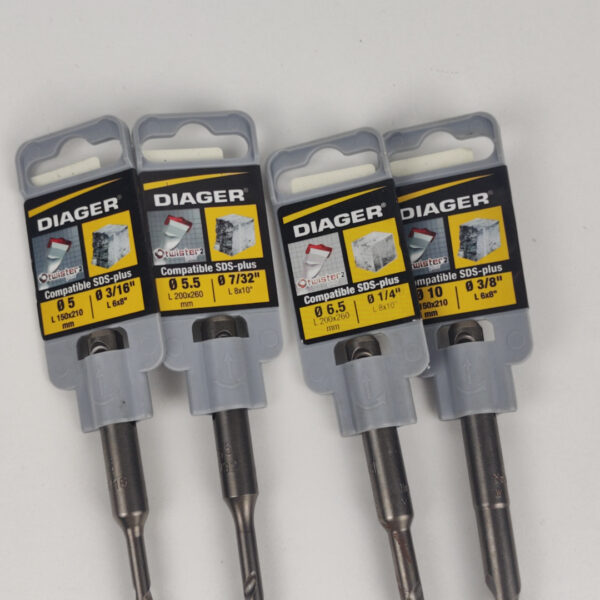 Pack 4 Brocas SDS-Plus 5+5.5+6.5+10 mm para Betão Diager