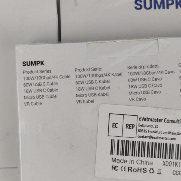 Cabo USB-C SUMPK 100W 10Gbps 4K