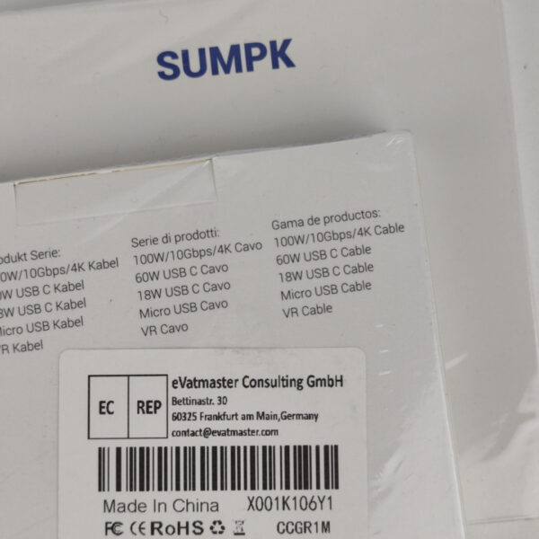 Cabo USB-C SUMPK 100W 10Gbps 4K