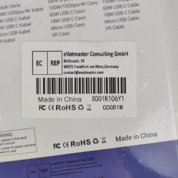 Cabo USB-C SUMPK 100W 10Gbps 4K