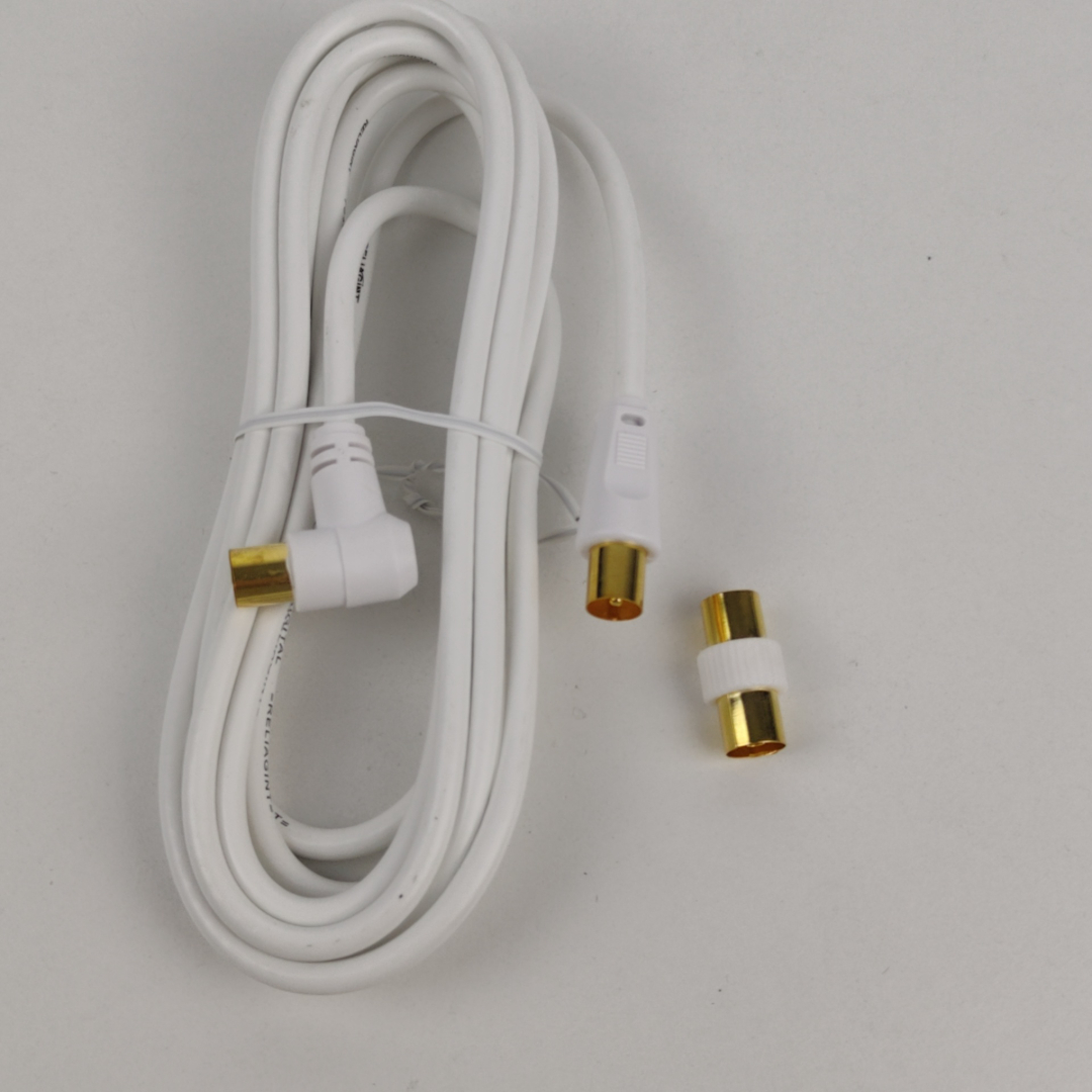 Cabo Coaxial TV Branco Com Conectores Angulares