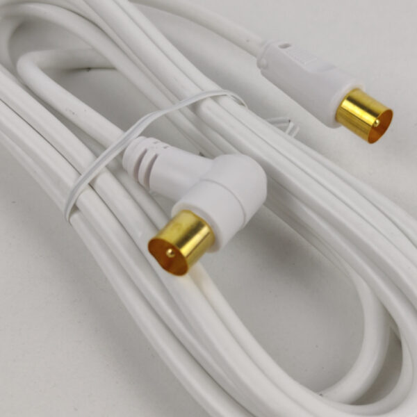 Cabo Coaxial TV Branco Com Conectores Angulares