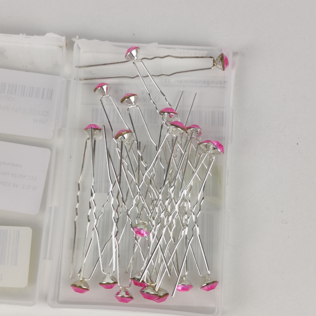 Ganchos para Cabelo Com Strass Rosa Pack 20