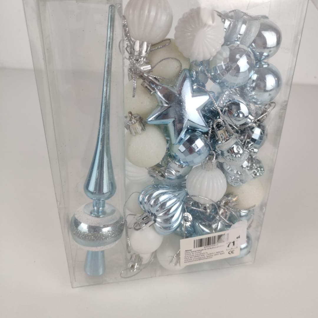 Conjunto de Bolas de Natal Azul e Branco