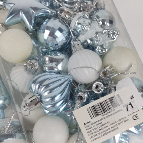 Conjunto de Bolas de Natal Azul e Branco