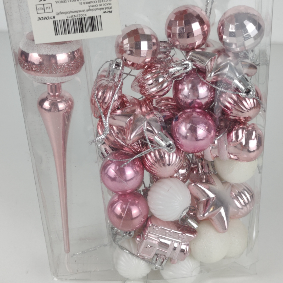 Conjunto de Bolas de Natal Rosa Com Ponteira