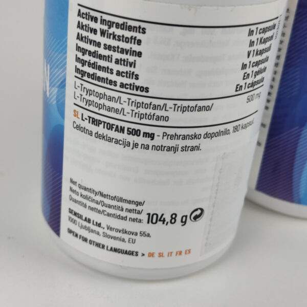 Suplemento Alimentar L-triptofano 500 Mg Sensilab 360 Cápsulas