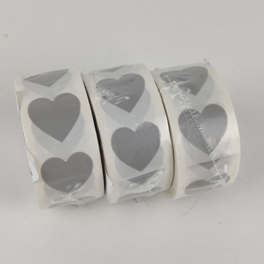 3 Rolos de Etiquetas Autocolantes Corações Cinzentos 19 Mm