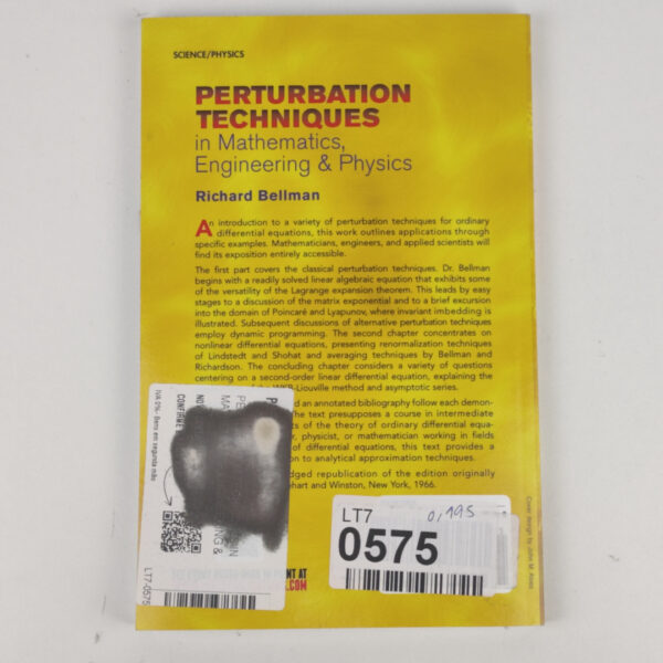 Livro Técnico Perturbation Techniques In Mathematics Engineering & Physics Inglês - Richard Bellman